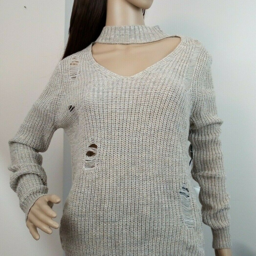 Crave Fame by Almost Famous Distressed Open Neck - Picture 1 of 8